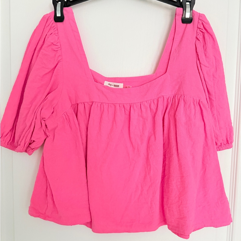 Pink Top Puff Sleeve Detail Flowy